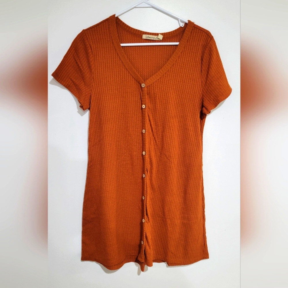  LIBERTY LOVE DRESS FAUX BUTTON UP RUST COLOR WOMENS SIZE L.